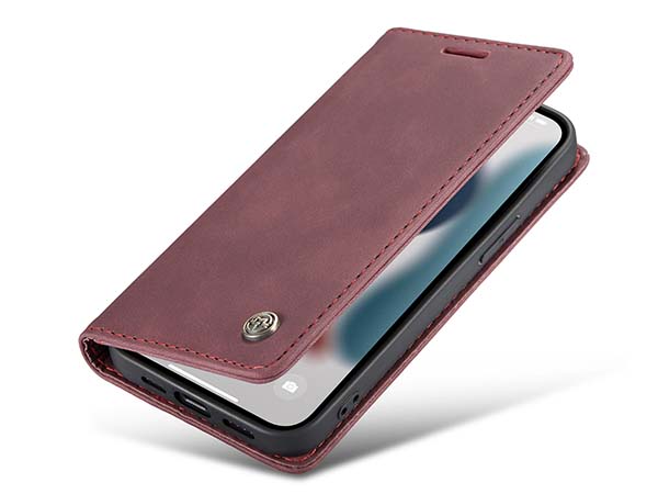 CaseMe Slim Synthetic Leather Wallet Case with Stand for iPhone 13 Mini - Burgundy Leather Wallet Case