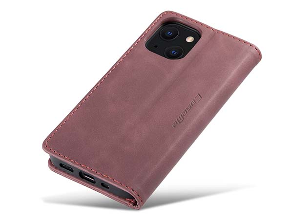 CaseMe Slim Synthetic Leather Wallet Case with Stand for iPhone 13 Mini - Burgundy