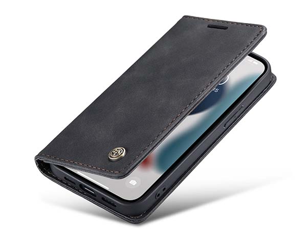 CaseMe Slim Synthetic Leather Wallet Case with Stand for iPhone 13 Mini - Charcoal Leather Wallet Case