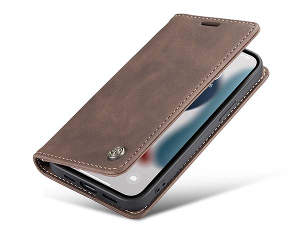CaseMe Slim Synthetic Leather Wallet Case with Stand for iPhone 13 Mini - Chocolate Leather Wallet Case