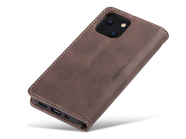 CaseMe Slim Synthetic Leather Wallet Case with Stand for iPhone 13 Mini - Chocolate