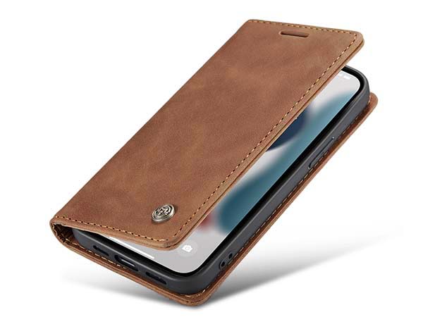 CaseMe Slim Synthetic Leather Wallet Case with Stand for iPhone 13 Mini - Tan Leather Wallet Case