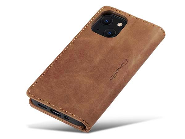 CaseMe Slim Synthetic Leather Wallet Case with Stand for iPhone 13 Mini - Tan