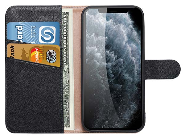 Premium Leather Wallet Case for Apple iPhone 13 - Black