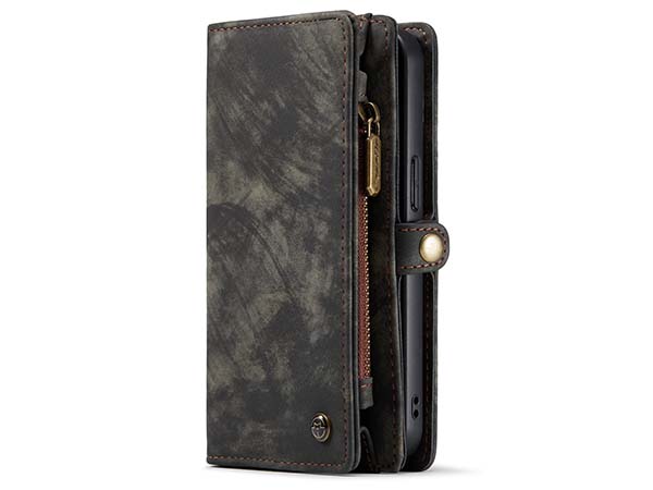 CaseMe 2-in-1 Synthetic Leather Wallet Case for iPhone 13 - Khaki/Grey Leather Wallet Case