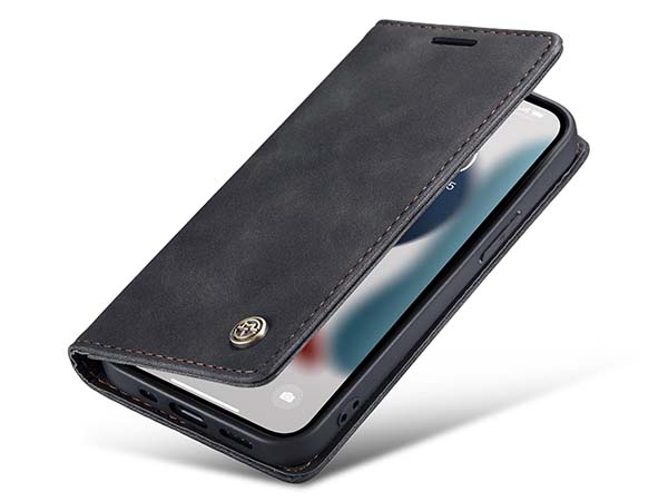 CaseMe Slim Synthetic Leather Wallet Case with Stand for iPhone 13 - Charcoal Leather Wallet Case