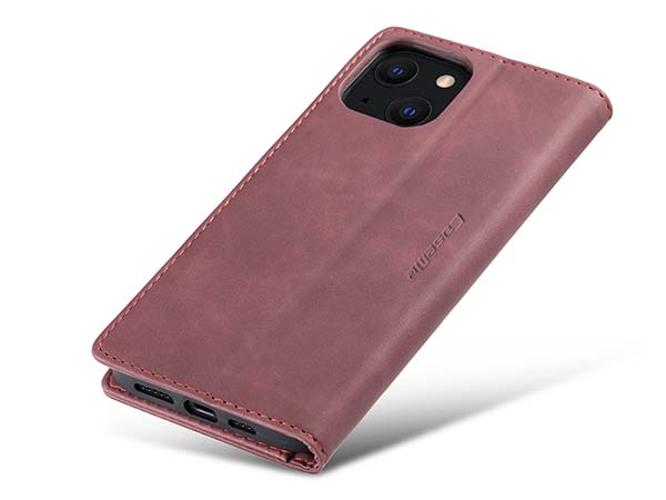 CaseMe Slim Synthetic Leather Wallet Case with Stand for iPhone 13 - Burgundy