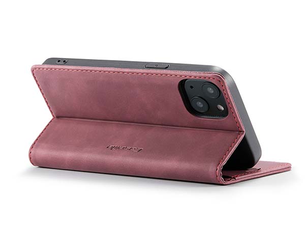CaseMe Slim Synthetic Leather Wallet Case with Stand for iPhone 13 - Burgundy