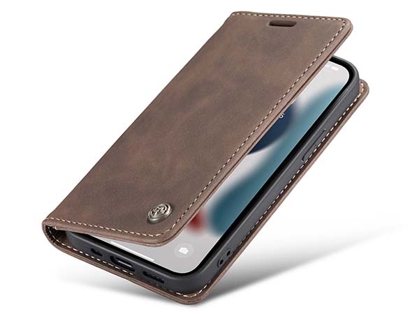 CaseMe Slim Synthetic Leather Wallet Case with Stand for iPhone 13 - Chocolate Leather Wallet Case