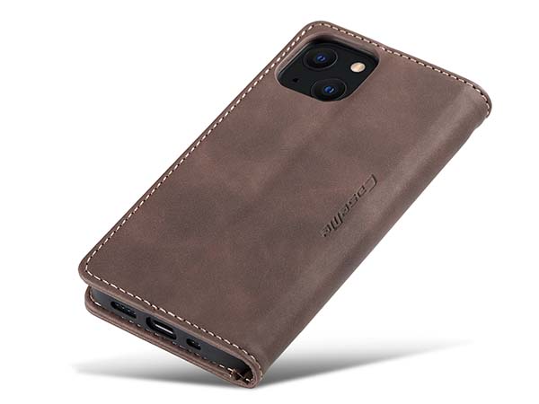 CaseMe Slim Synthetic Leather Wallet Case with Stand for iPhone 13 - Chocolate