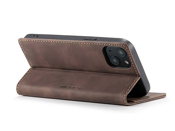 CaseMe Slim Synthetic Leather Wallet Case with Stand for iPhone 13 - Chocolate