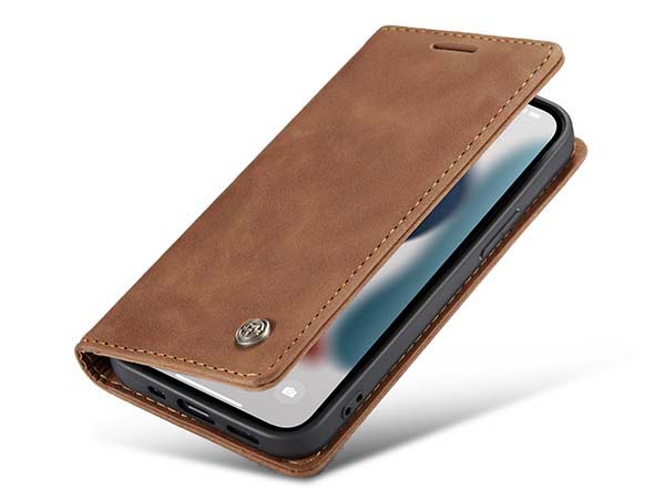 CaseMe Slim Synthetic Leather Wallet Case with Stand for iPhone 13 - Tan Leather Wallet Case