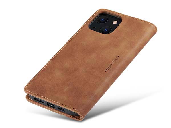 CaseMe Slim Synthetic Leather Wallet Case with Stand for iPhone 13 - Tan