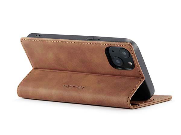 CaseMe Slim Synthetic Leather Wallet Case with Stand for iPhone 13 - Tan