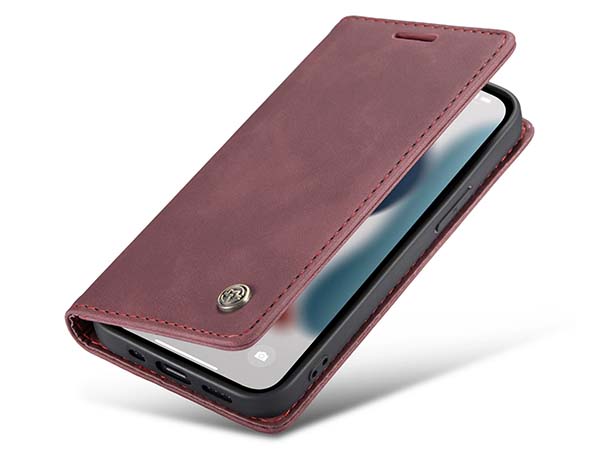 CaseMe Slim Synthetic Leather Wallet Case with Stand for iPhone 13 Pro - Burgundy Leather Wallet Case