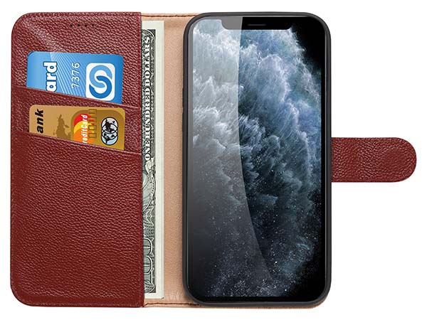 Premium Leather Wallet Case for Apple iPhone 13 Pro Max - Rosewood