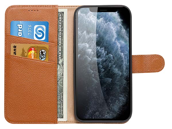 Premium Leather Wallet Case for Apple iPhone 13 Pro Max - Caramel