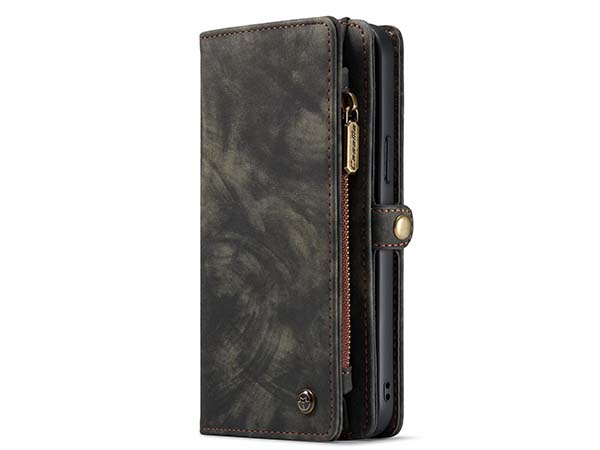 CaseMe 2-in-1 Synthetic Leather Wallet Case for iPhone 13 Pro Max - Khaki/Grey Leather Wallet Case