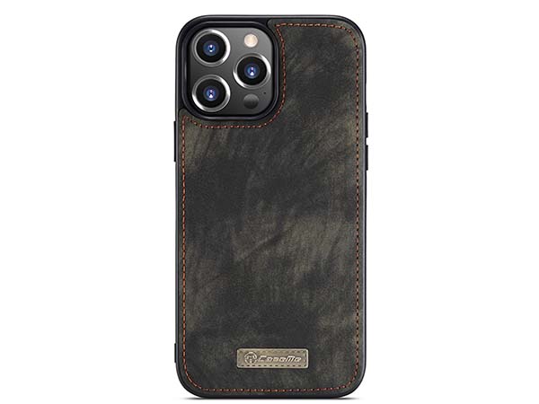 CaseMe 2-in-1 Synthetic Leather Wallet Case for iPhone 13 Pro Max - Khaki/Grey