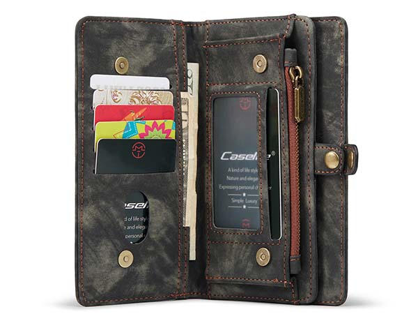 CaseMe 2-in-1 Synthetic Leather Wallet Case for iPhone 13 Pro Max - Khaki/Grey