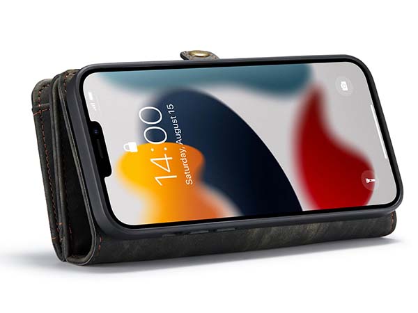 CaseMe 2-in-1 Synthetic Leather Wallet Case for iPhone 13 Pro Max - Khaki/Grey