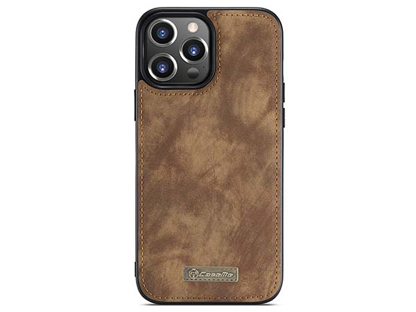 CaseMe 2-in-1 Synthetic Leather Wallet Case for iPhone 13 Pro Max - Beige/Tan
