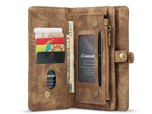 CaseMe 2-in-1 Synthetic Leather Wallet Case for iPhone 13 Pro Max - Beige/Tan