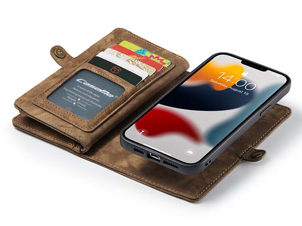 CaseMe 2-in-1 Synthetic Leather Wallet Case for iPhone 13 Pro Max - Beige/Tan