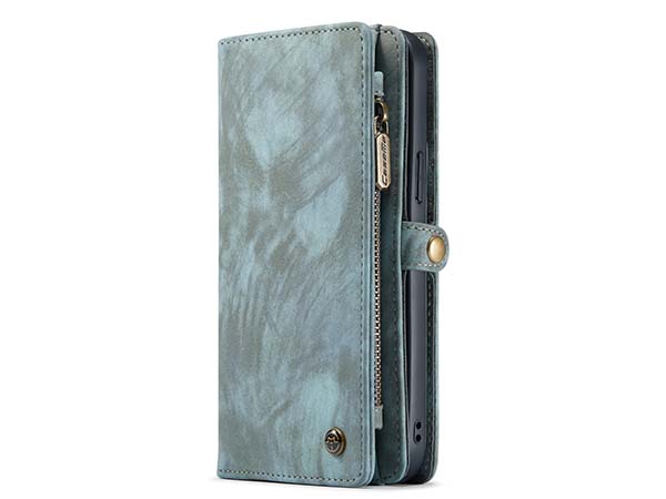 CaseMe 2-in-1 Synthetic Leather Wallet Case for iPhone 13 Pro Max - Teal/Ash Leather Wallet Case