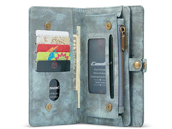 CaseMe 2-in-1 Synthetic Leather Wallet Case for iPhone 13 Pro Max - Teal/Ash