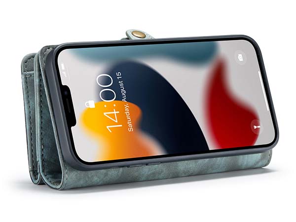 CaseMe 2-in-1 Synthetic Leather Wallet Case for iPhone 13 Pro Max - Teal/Ash