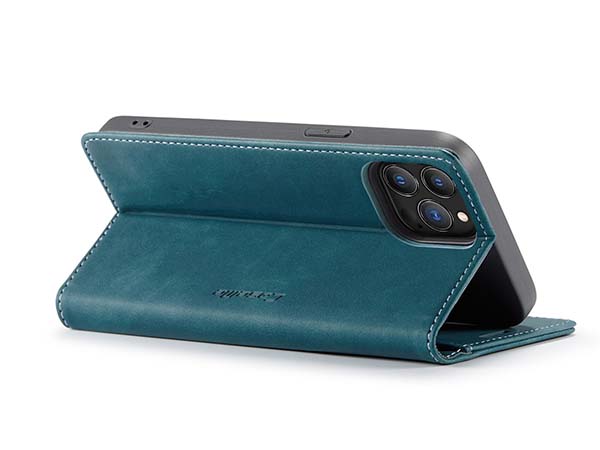 CaseMe Slim Synthetic Leather Wallet Case with Stand for iPhone 13 Pro Max - Teal