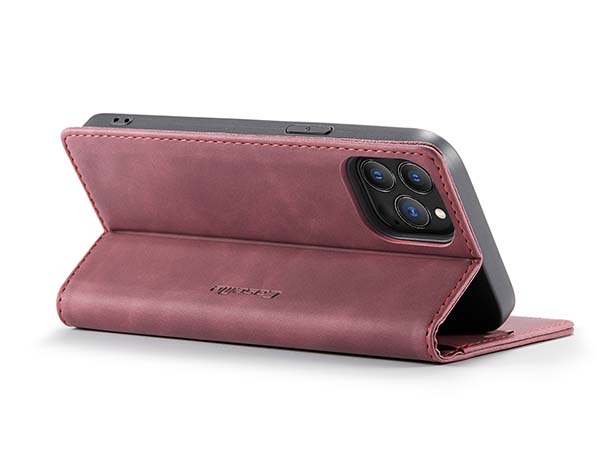 CaseMe Slim Synthetic Leather Wallet Case with Stand for iPhone 13 Pro Max - Burgundy