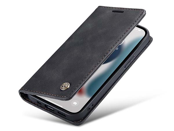 CaseMe Slim Synthetic Leather Wallet Case with Stand for iPhone 13 Pro Max - Charcoal Leather Wallet Case