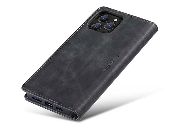 CaseMe Slim Synthetic Leather Wallet Case with Stand for iPhone 13 Pro Max - Charcoal