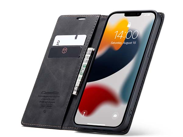 CaseMe Slim Synthetic Leather Wallet Case with Stand for iPhone 13 Pro Max - Charcoal