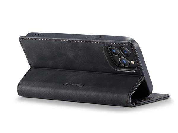 CaseMe Slim Synthetic Leather Wallet Case with Stand for iPhone 13 Pro Max - Charcoal