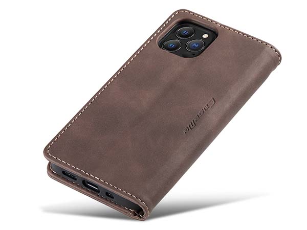 CaseMe Slim Synthetic Leather Wallet Case with Stand for iPhone 13 Pro Max - Chocolate