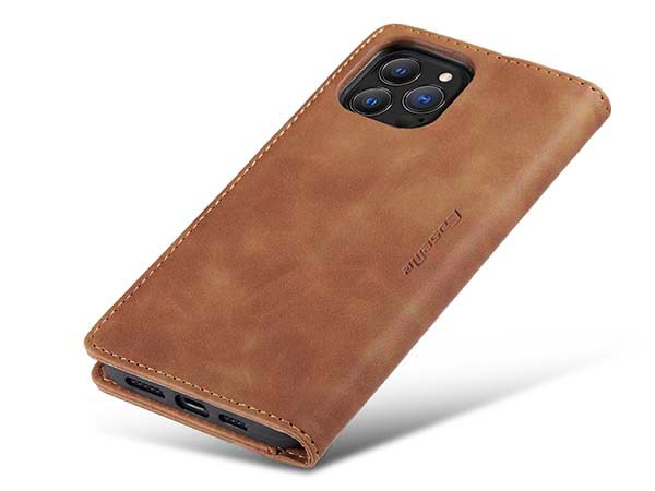 CaseMe Slim Synthetic Leather Wallet Case with Stand for iPhone 13 Pro Max - Tan