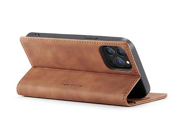 CaseMe Slim Synthetic Leather Wallet Case with Stand for iPhone 13 Pro Max - Tan