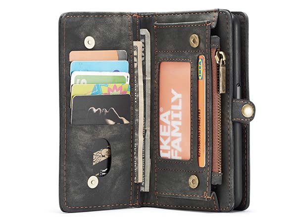 CaseMe 2-in-1 Synthetic Leather Wallet Case for Samsung Galaxy A12 - Khaki/Grey