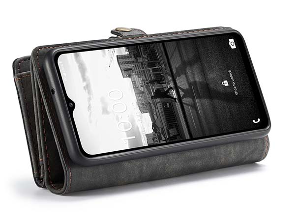 CaseMe 2-in-1 Synthetic Leather Wallet Case for Samsung Galaxy A12 - Khaki/Grey