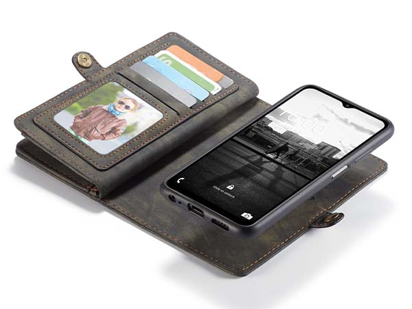 CaseMe 2-in-1 Synthetic Leather Wallet Case for Samsung Galaxy A12 - Khaki/Grey