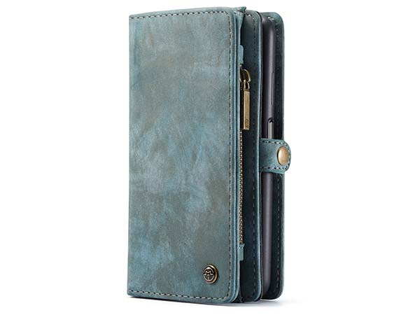 CaseMe 2-in-1 Synthetic Leather Wallet Case for Samsung Galaxy A12 - Teal/Ash