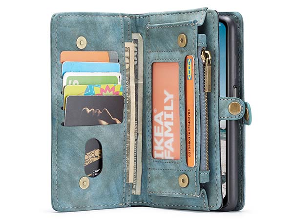 CaseMe 2-in-1 Synthetic Leather Wallet Case for Samsung Galaxy A12 - Teal/Ash