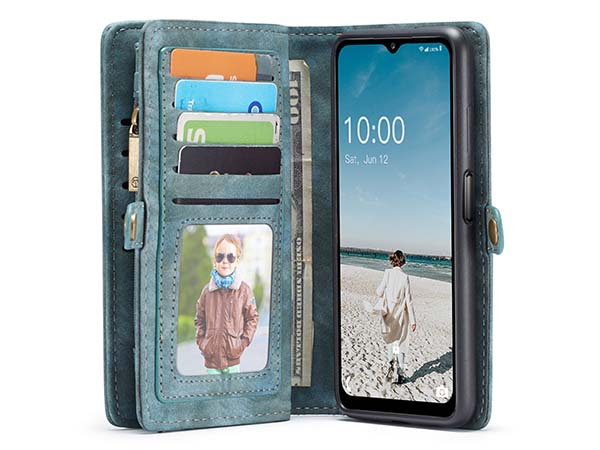CaseMe 2-in-1 Synthetic Leather Wallet Case for Samsung Galaxy A12 - Teal/Ash