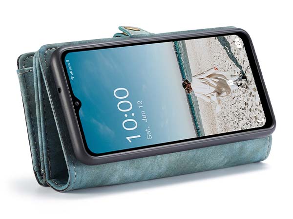 CaseMe 2-in-1 Synthetic Leather Wallet Case for Samsung Galaxy A12 - Teal/Ash