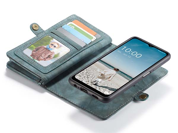 CaseMe 2-in-1 Synthetic Leather Wallet Case for Samsung Galaxy A12 - Teal/Ash