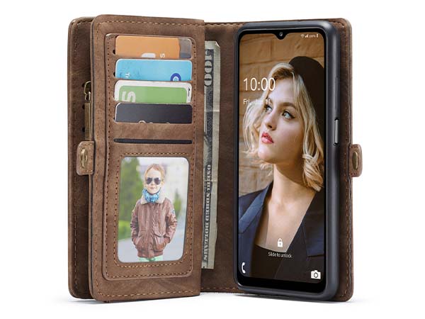 CaseMe 2-in-1 Synthetic Leather Wallet Case for Samsung Galaxy A32 5G - Beige/Tan