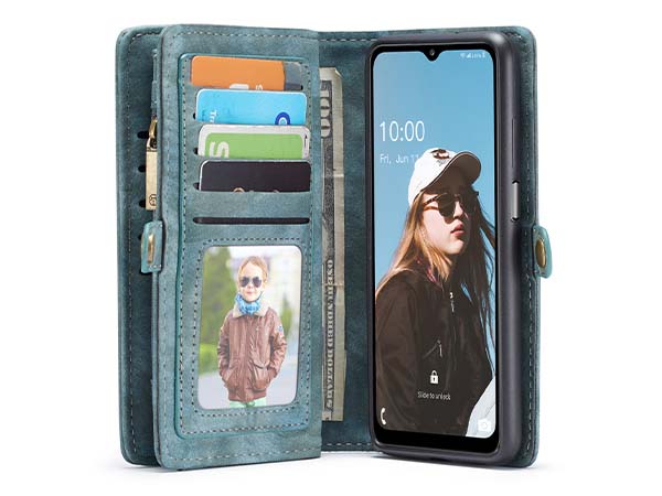 CaseMe 2-in-1 Synthetic Leather Wallet Case for Samsung Galaxy A32 5G - Teal/Ash